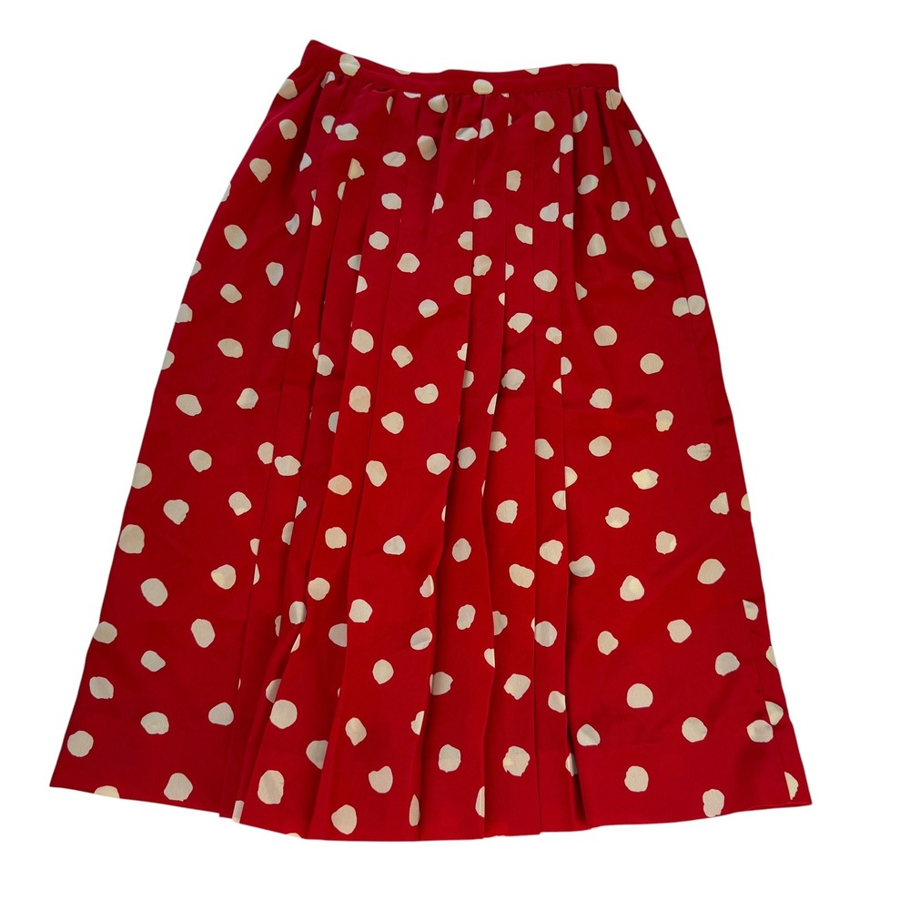 Albert Nipon Petites Red Polka Dot Pleated Midi‎ Skirt Vintage High Waist Size 2
